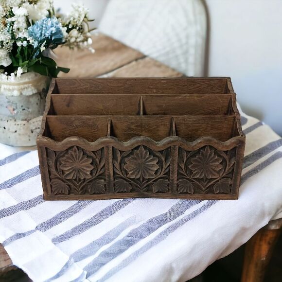 Lerner Desk Organizer Faux Wood Ornate Witchy Victorian Style Vanity Makeup Vtg. - Picture 15 of 16